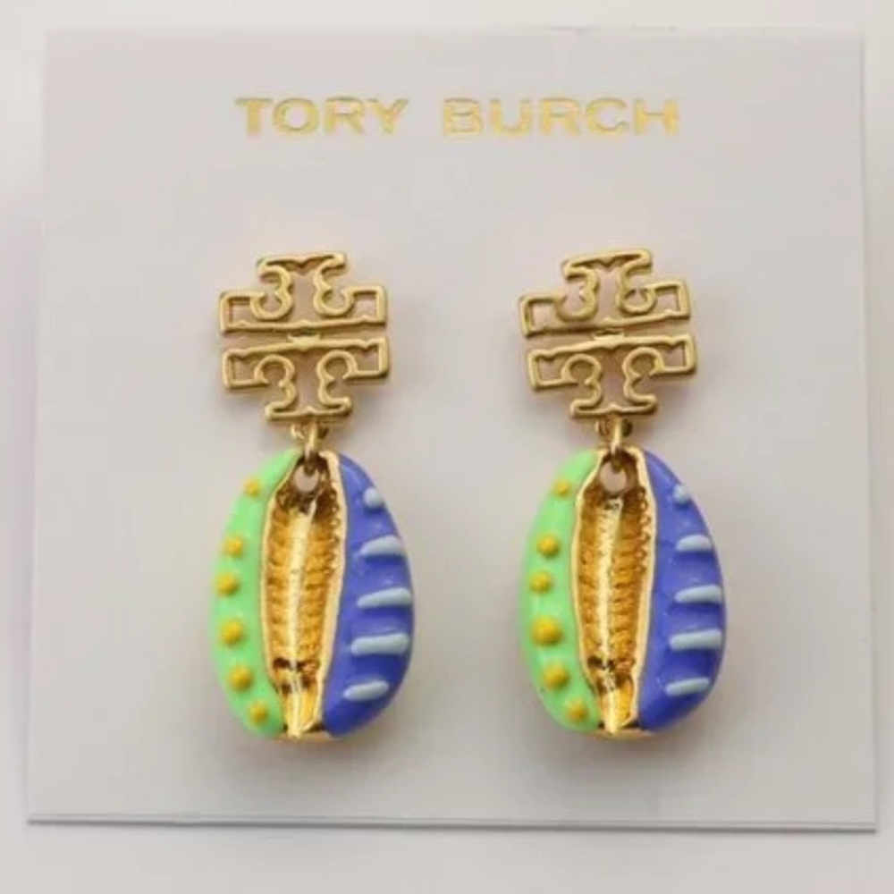Tory Burch Gold Earrings with Blue and Green Shell